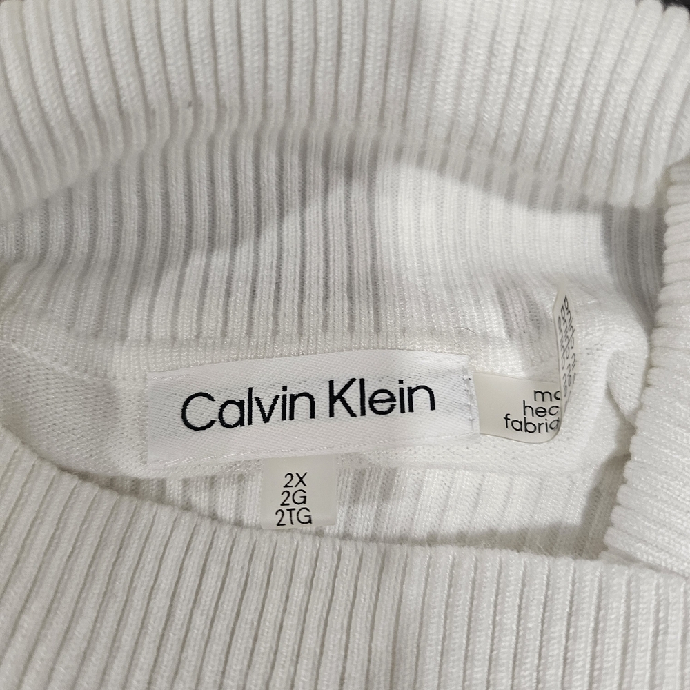Plus Sz 2X Calvin Klein White Turtleneck Sweater Office Casual  Knit - Picture 7 of 13